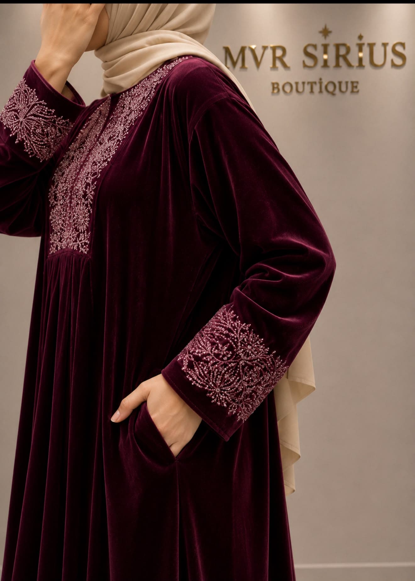 Sultan Kadife Elbise Bordo
